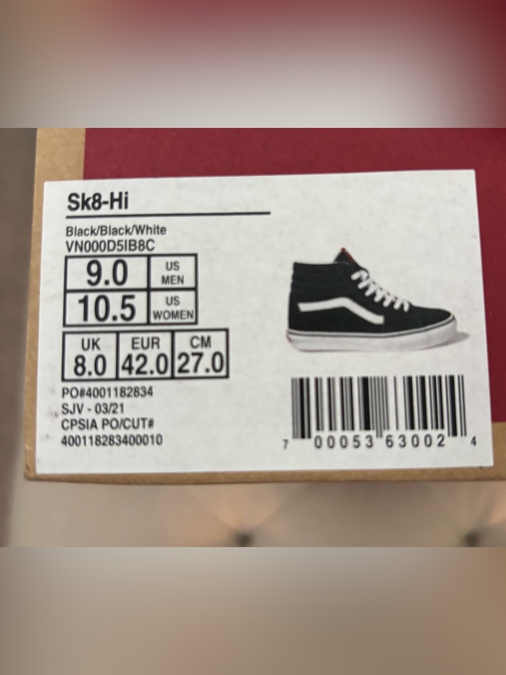 Vans Men’s Black & White High-Top Skate Sneakers - Picture 3 of 3